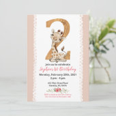 Girl Baby Giraffe 2. Geburtstag Einladung (Stehend Vorderseite)