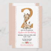 Girl Baby Giraffe 2. Geburtstag Einladung (Vorne/Hinten)