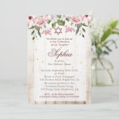 Girl Baby Hebrew Namemony Rustic Floral Einladung (Stehend Vorderseite)