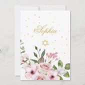 Girl Baby Hebrew Namemony Zeremonie Floral Gold Pi Einladung (Rückseite)