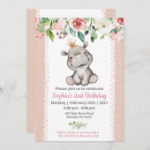 Girl Baby Hippo Geburtstagsparty Einladung (Vorne/Hinten)