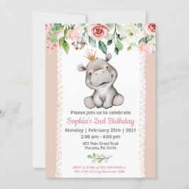 Girl Baby Hippo Geburtstagsparty Einladung