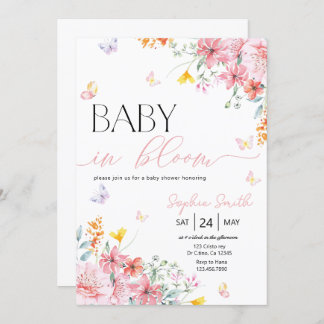 Girl Baby in Bloom Butterfly Babydusche Einladung