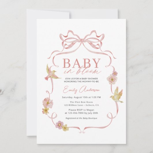 Girl Baby in Bloom Coquette Bow Wildblume Dusche Einladung (Vorderseite)