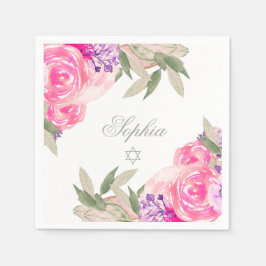 Girl Baby Namemony Zeremonie Hebrew Floral Silver Serviette