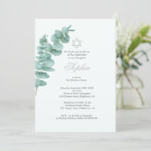 Girl Baby Naming Eucalyptus Hebrew Greenery Einladung (Stehend Vorderseite)