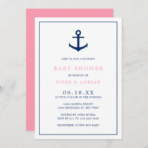 Girl Baby Nautical Pink Blue Anchor Couples Dusche Einladung