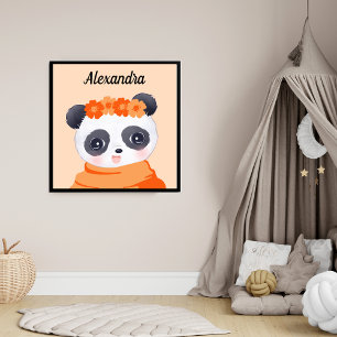 Girl Baby Panda Orange Foto Print