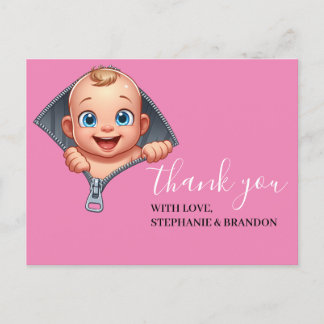 Girl Baby Peeking out Baby Dusche Danke Postkarte