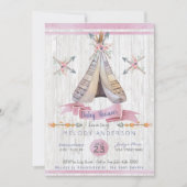 Girl Baby Pink Dusche Boho Chic Teepee & Arrows Einladung (Vorderseite)