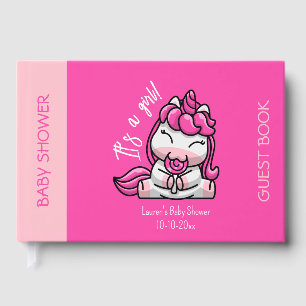 Girl Baby Pink Unicorn Gender Reveal Party Gästebuch