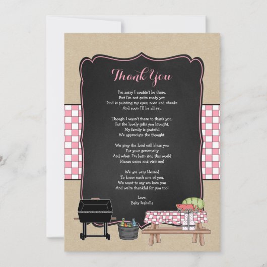 Girl Baby Q danke dir ein Gedicht / GRILLEN Babydu Einladung (Vorderseite)
