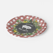 Girl Baby Q Wildblume Gingham Baby Shower Pappteller (Schrägansicht)