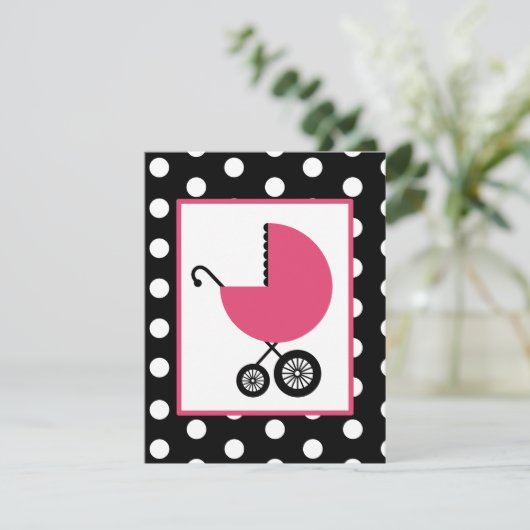 Girl Baby Shooter - Pink Carriage & Polka Dots Einladung (Stehend Vorderseite)