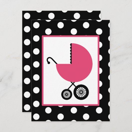 Girl Baby Shooter - Pink Carriage & Polka Dots Einladung (Vorne/Hinten)