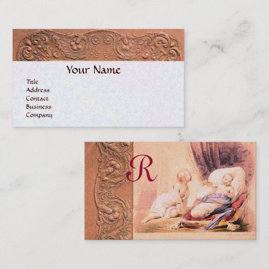 GIRL BABY SHOWER ANTIQUE PINK FLORAL MONOGRAM VISITENKARTE (Vorne/Hinten)