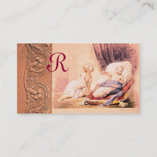 GIRL BABY SHOWER ANTIQUE PINK FLORAL MONOGRAM VISITENKARTE (Rückseite)