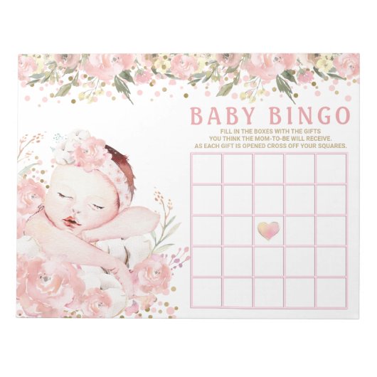 Girl Baby Shower Bingo Spielkarten Notizblock (Vorderseite)