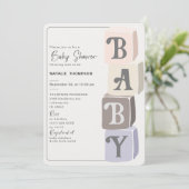 Girl Baby Shower Blocks Lila Einladung (Stehend Vorderseite)