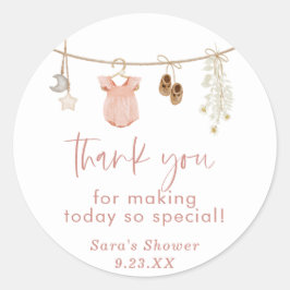 Girl Baby Shower | Boho Blush Pink Gefälligkeitskl Runder Aufkleber