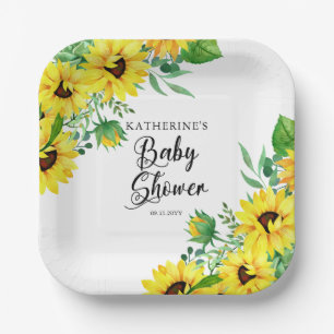 Girl Baby Shower Boho Sunflowers   Eukalyptus Pap Pappteller