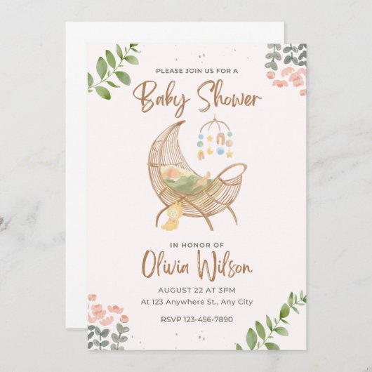 Girl Baby Shower Einladung (Vorne/Hinten)