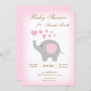 Girl Baby Shower Einladung Elephant Pink Hearts