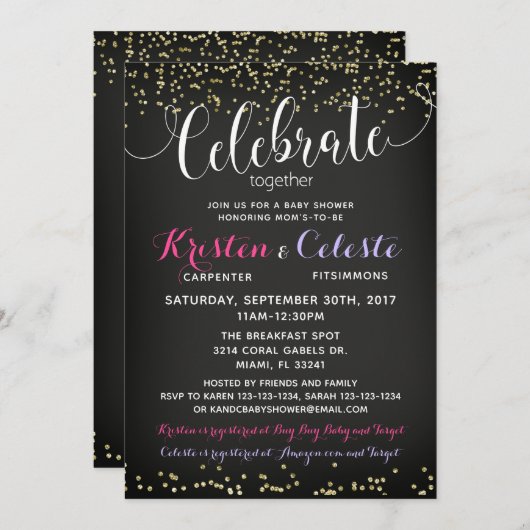 Girl Baby Shower Einladung kombiniert Freunde (Vorne/Hinten)