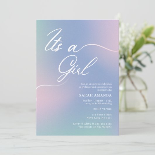 Girl Baby Shower Einladung mit eleganten Gradient (Stehend Vorderseite)