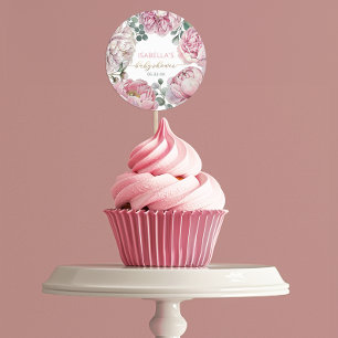 Girl Baby Shower Elegant Blumen Peony & Greenery Runder Aufkleber