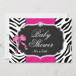 Girl Baby Shower - Elegantes Zebra Print Hot Pink Einladung