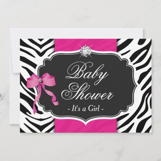 Girl Baby Shower - Elegantes Zebra Print Hot Pink Einladung (Vorderseite)
