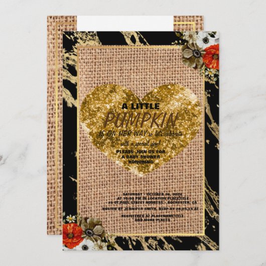 Girl Baby Shower Fall Pumpkin Rustic Burlap Wood Einladung (Vorne/Hinten)