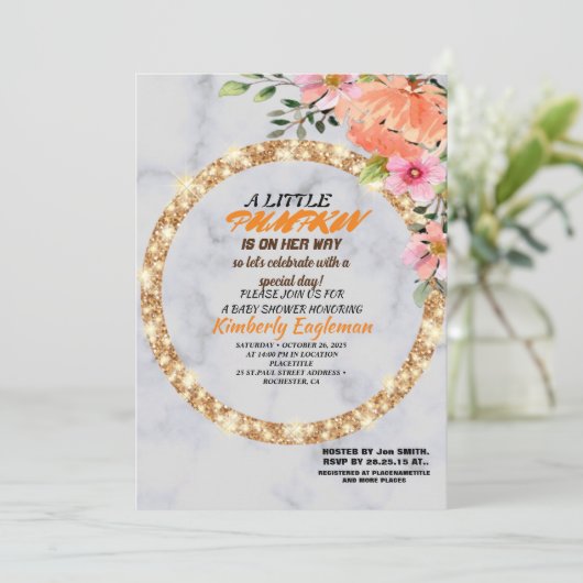 Girl Baby Shower Fall Pumpkin Rustic Burlap Wood Einladung (Stehend Vorderseite)