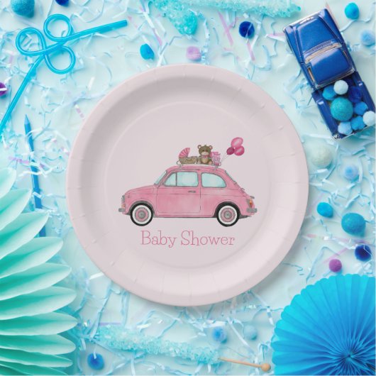 Girl Baby Shower Fiat 500 Pappteller (Party)