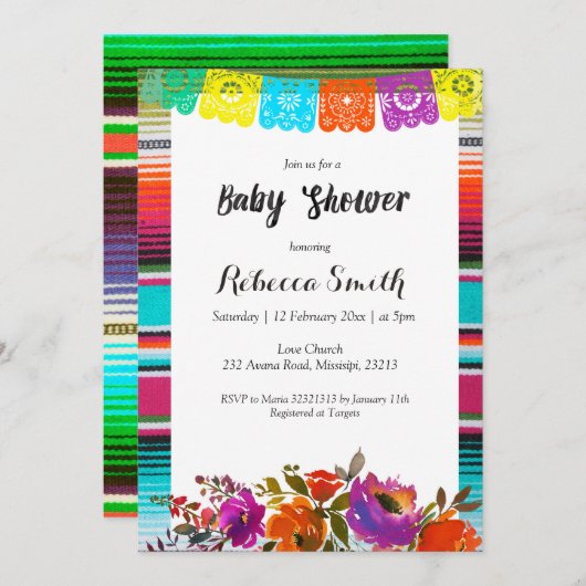 Girl Baby Shower Fiesta Einladung (Vorne/Hinten)