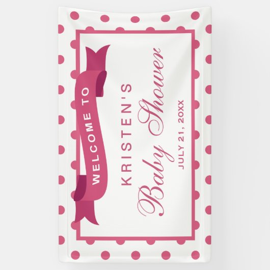 Girl Baby Shower Girly Pink Polka Dots Ribbon Banner (Vertikal)