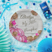 Girl Baby Shower Grau Wood Autumn Pink Pumpkin Pappteller (Party)
