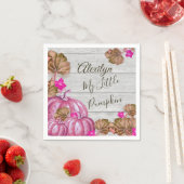 Girl Baby Shower Grau Wood Autumn Pink Pumpkin Serviette (Beispiel)