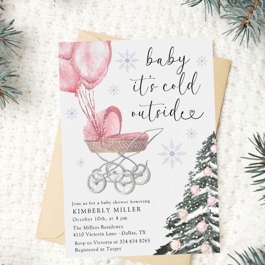 Girl Baby Shower Its Cold Outside Pink  Einladung