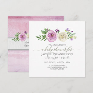 Girl Baby Shower Lilac n White Roses Leaf Foliage Einladung