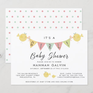 Girl Baby Shower   Mommy Bird mit Chick Einladung