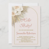 Girl Baby Shower Pampas Grass Boho Floral Foto Einladung (Vorderseite)