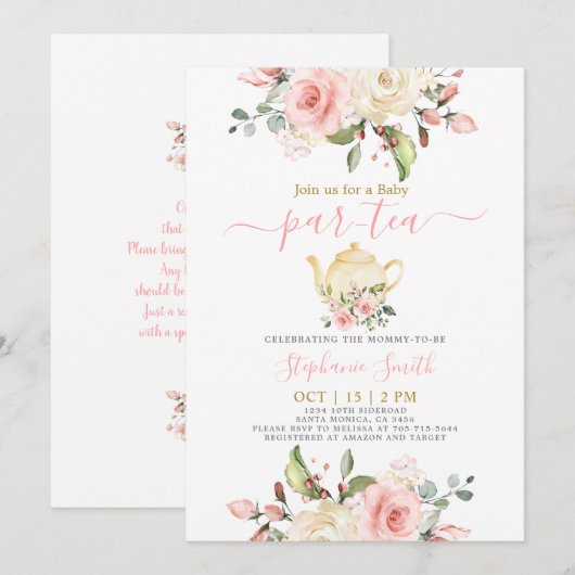 Girl Baby Shower Par-Tea Einladung (Vorne/Hinten)