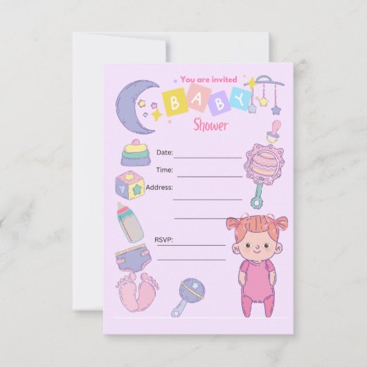 GIRL BABY SHOWER PARTY EINLADUNG (Vorderseite)