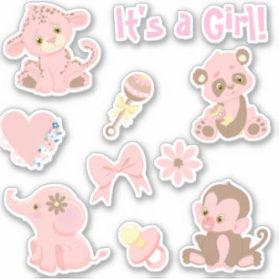 Girl Baby Shower Pink Animals Set Aufkleber