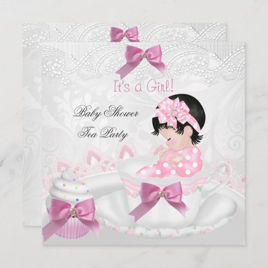 Girl Baby Shower Pink Baby Teacup Tee Party Einladung (Vorne/Hinten)