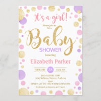 Girl Baby Shower - Pink Lila Gold Dots