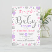 Girl Baby Shower - Pink Lila Silberpunkte Einladung (Stehend Vorderseite)