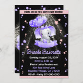 Girl Baby Shower Pink Lila Silver Baby Elephant Einladung (Vorne/Hinten)